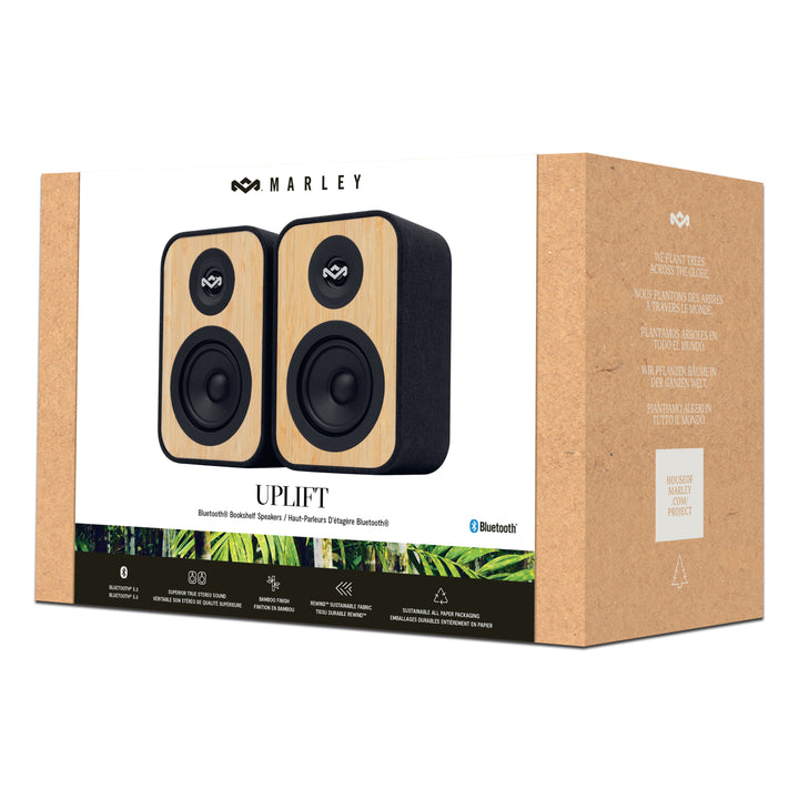 Signature Black 8 image shows Uplift Bookshelf Speakers boxed