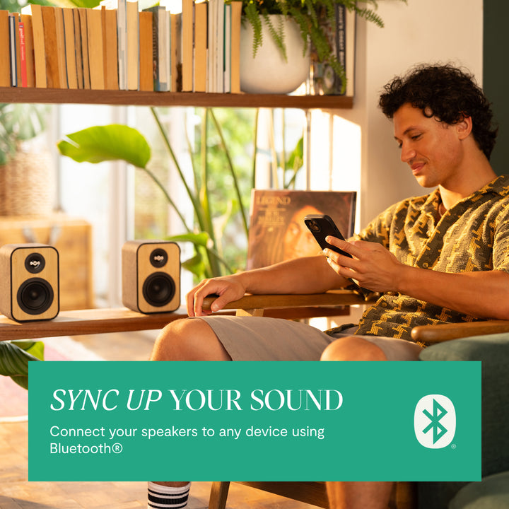 Signature Black 5 image shows Uplift Bookshelf Speakers can connect using bluetooth